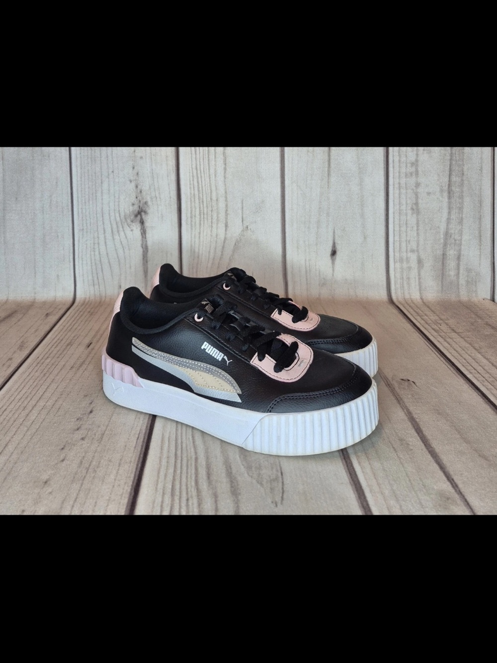 Puma Women's Size 10 Carina Lift Shadow Shoes Black White Lotus Silver Leather